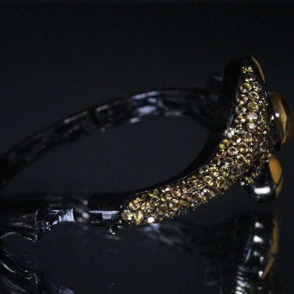 STERLING SILVER BLACKENED CITRINE ENAMEL BANGLE BRACELET - Picture 7 of 8